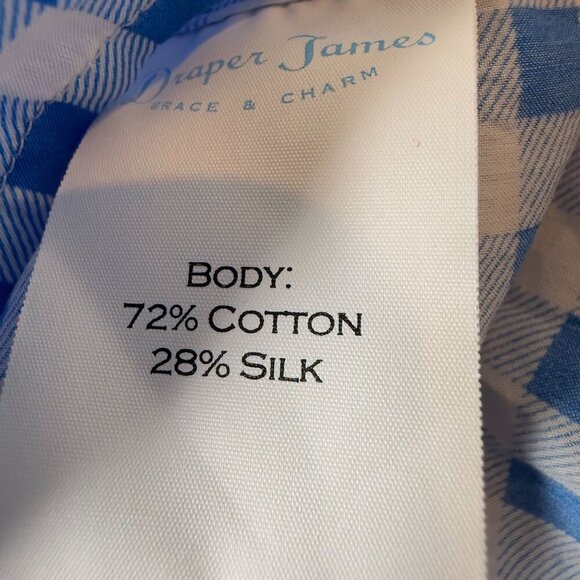 Draper James x Net a Porter Blue White Gingham Off-Shoulder Top XS Cotton Silk - Picture 6 of 8